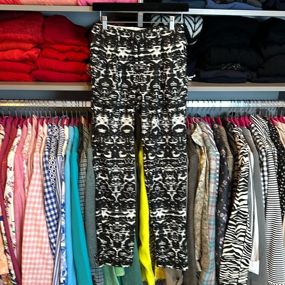 J Crew black/cream print 100% silk pants size 00